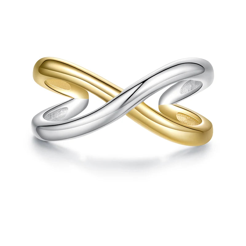 BAMOER 925 Sterling Silber Zweifarbiger Kreuzring, eleganter, polierter Doppelknotenring für Damen, Teenager und Mädchen – ein tolles Geschenk für Partys