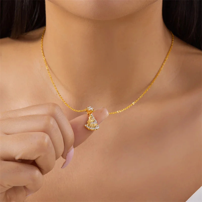 Exquisite Snowflake Flower Pendant Choker Necklace for Women Shiny Rhinestone Xmas Tree Clavicle Choker Girls New Year Jewelry