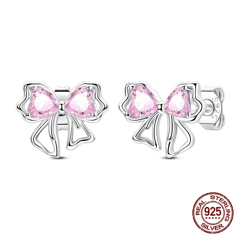 Sweet Bows Earrings 925 Silver Shining Heart Shaped Zircon Hoop Earrings For Women Engagement Birthday Proluxy Fine Jewelry Gift