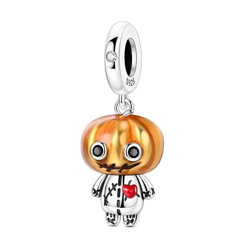 Original 925 Sterling Silver Halloween Charms Pumpkin Skull Witch Ghost Bead Earrings Pendant Fit Bracelet Necklace Jewelry