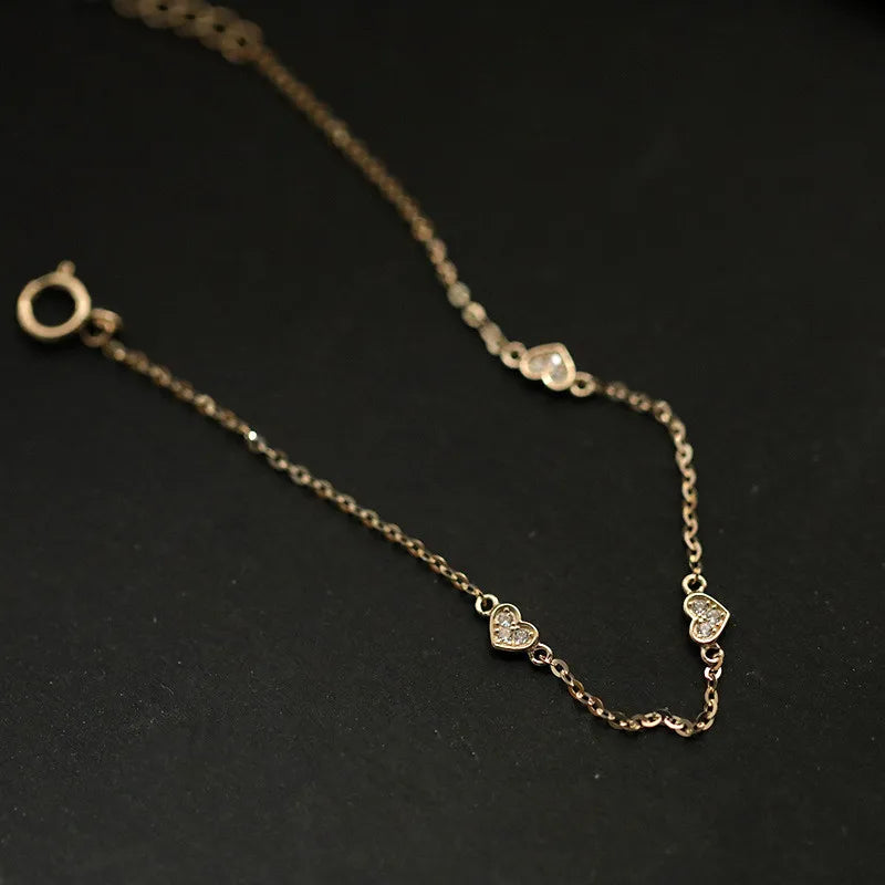 925 Sterling Silber 14 Karat vergoldetes Armband Einfaches Temperament Kleines Herzarmband für Damen All-Match-Accessoires