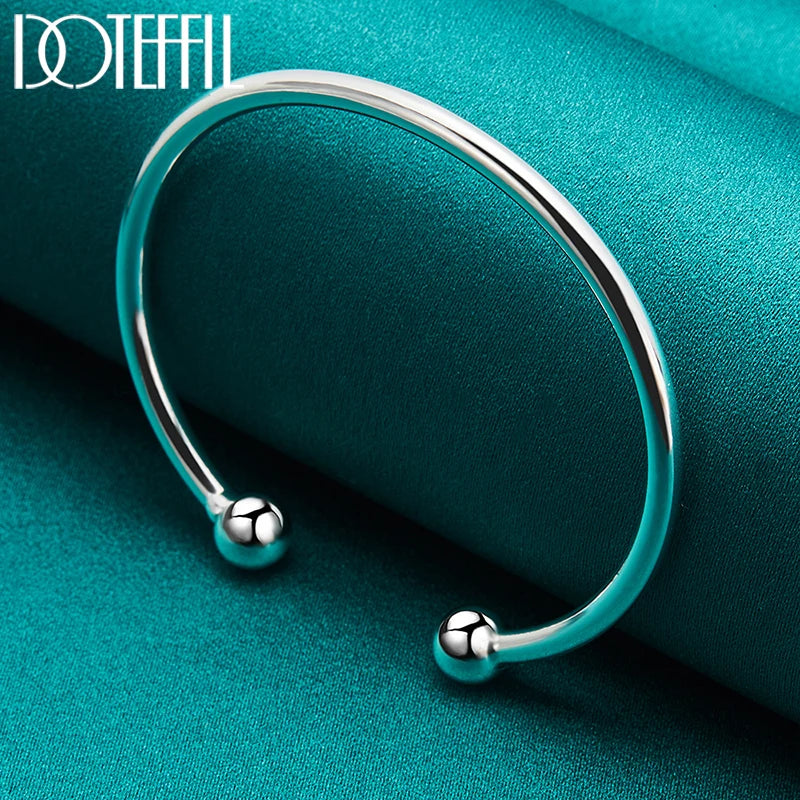 DOTEFFIL 925 Sterling Silver 4mm Smooth Solid Bead Bracelet Cufflinks Bangles For Women Man Wedding Engagement Party Jewelry - Madeinsea©