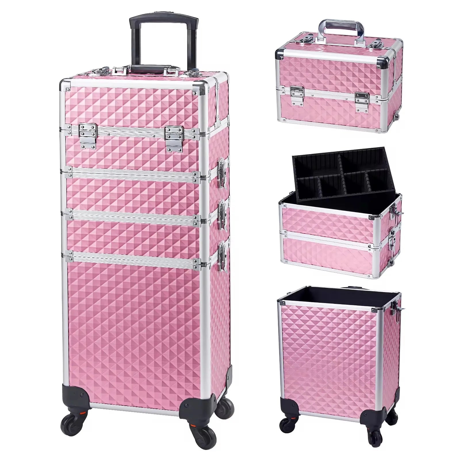 Makeup Trolley Case Detachable 4 in 1 Alloy Train Briefcase for Nail Manicure on Wheels Lock Salon Large Capacity Storage Case - Madeinsea©