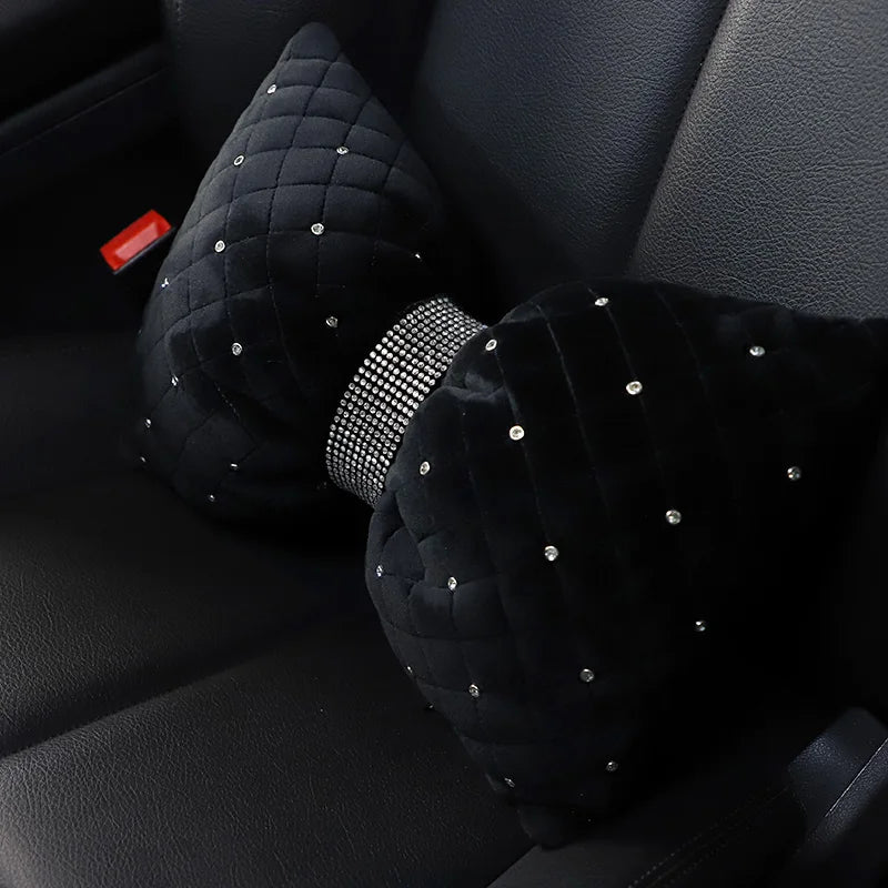 1PC Quality Diamond Bowknot Car Neck Pillow Rhinestone Auto Headrest Seat Support Waist Pillows Crystal Car Interior Accessories - Madeinsea©