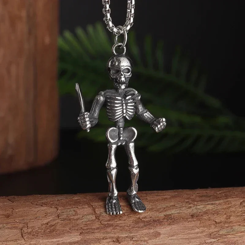 Silver Plated Captivity Skull Pendant Men\\'s Biker Punk Rock Necklace Gothic Halloween Jewelry Accessory