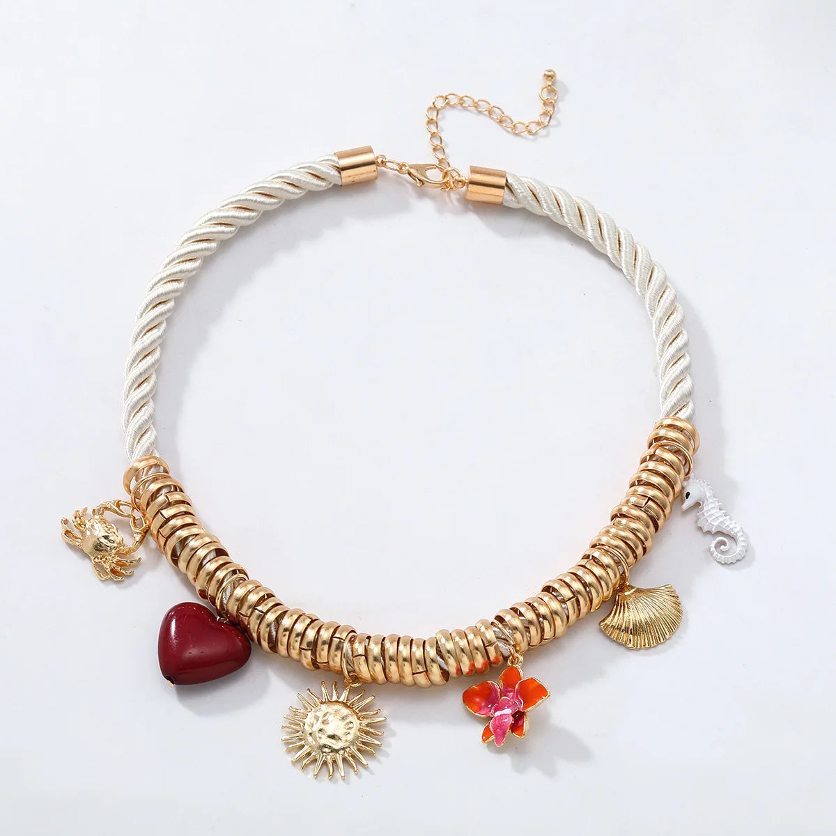 ZAA Crab Heart Flower Shell Seahorse Multi Layer Choker Necklace