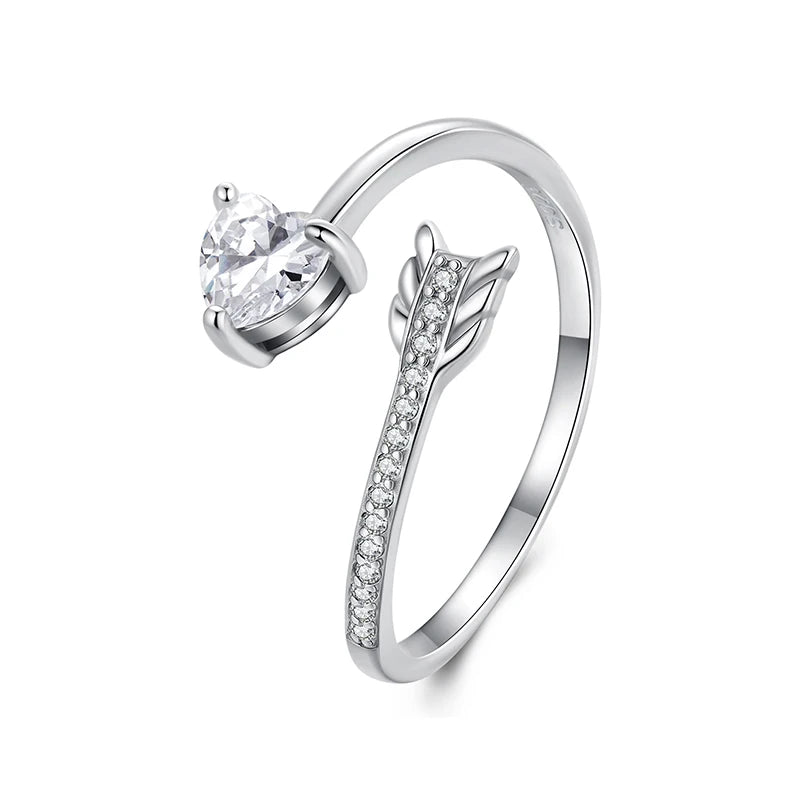 BAMOER 2025 Solid 925 Sterling Silver Arrow Heart Adjustable Ring, Fashion Adjustable Ring Minimalist Jewelry BSR666-E