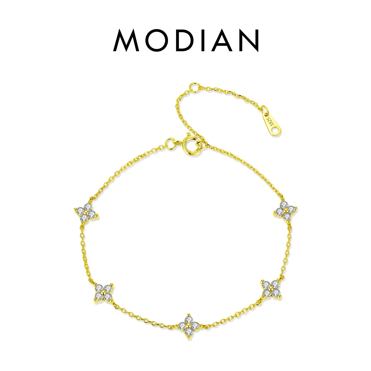 MODIAN 925 Sterling Silver Trendy Exquisite Four-Leaf Clover Clear CZ Charms Bracelet For Women Fine Jewelry Accessories
