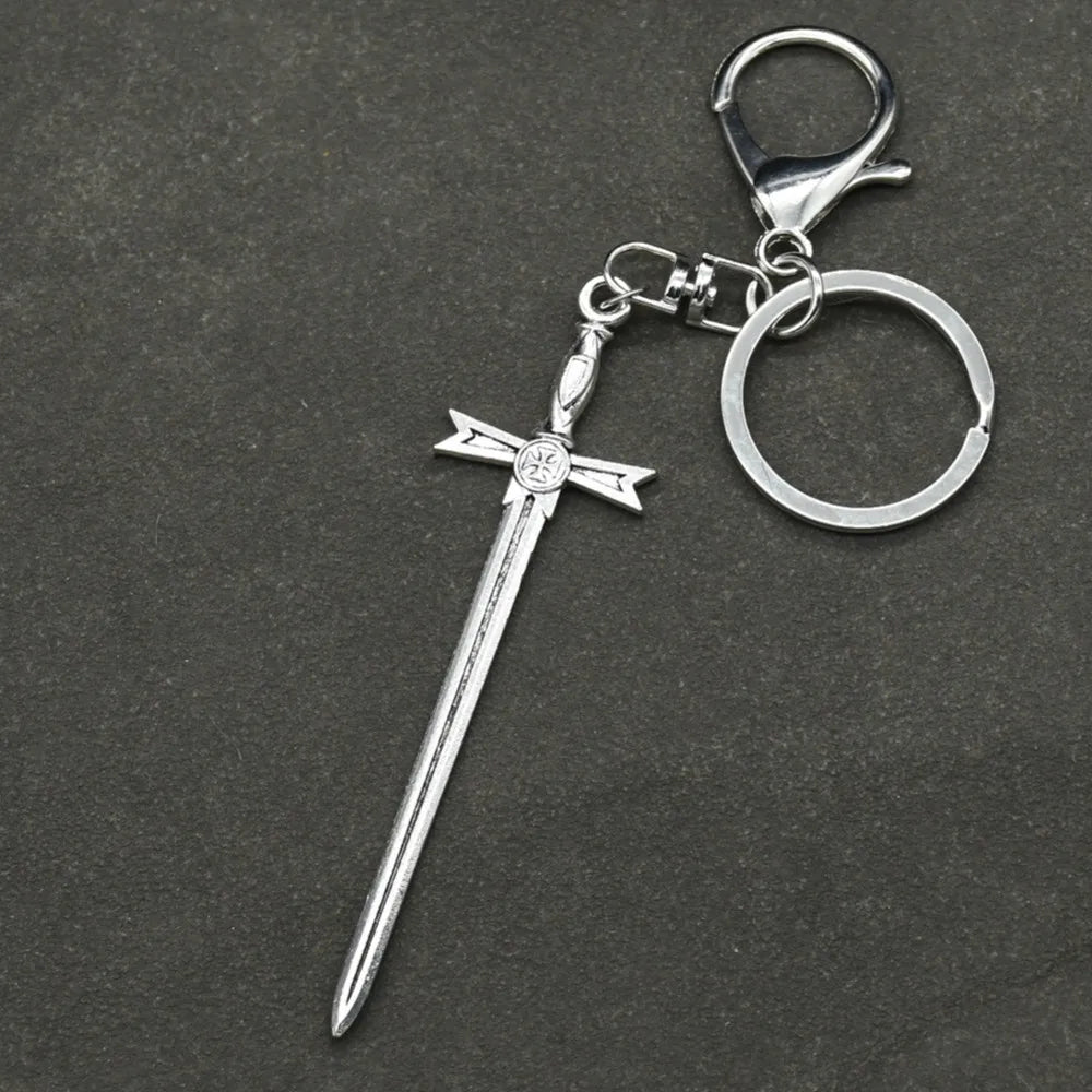 10pcs Gothic Cross Sword Charm Keychain Warrior sword Pendant Keychains for Men Accessories Bag Car Key Ring Jewelry