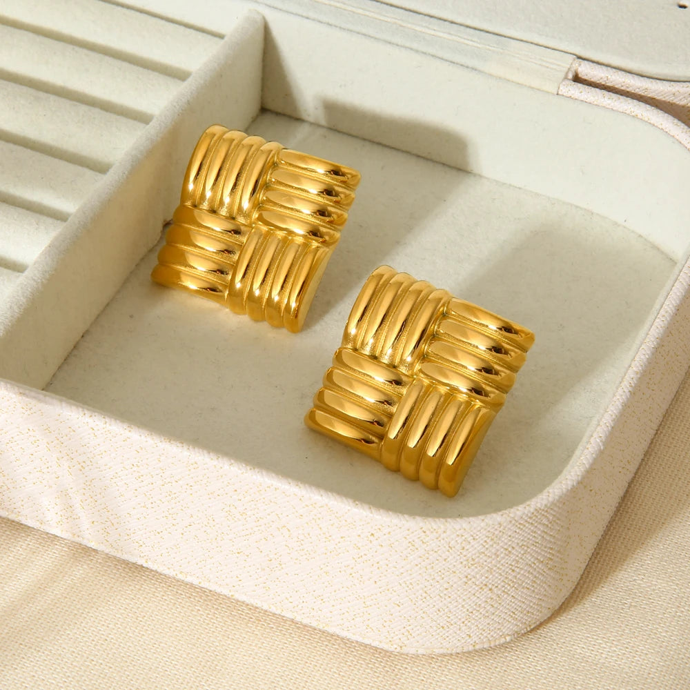 INS Trend 18K PVD vergoldeter Edelstahl Chunky Knot Square Statement Ohrstecker Textur Ohrstecker Schmuck Geschenk