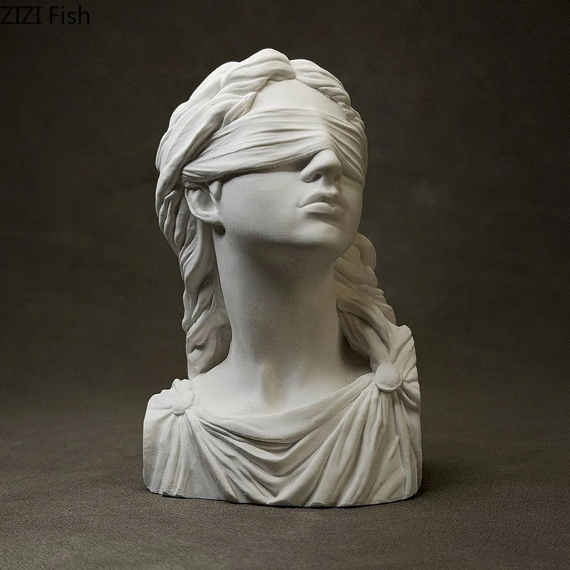 Goddess of Justice Themis Plaster Statue Desk Decoration Classical Artwork Half Body Characters Sculpture Room Aesthetic Decor