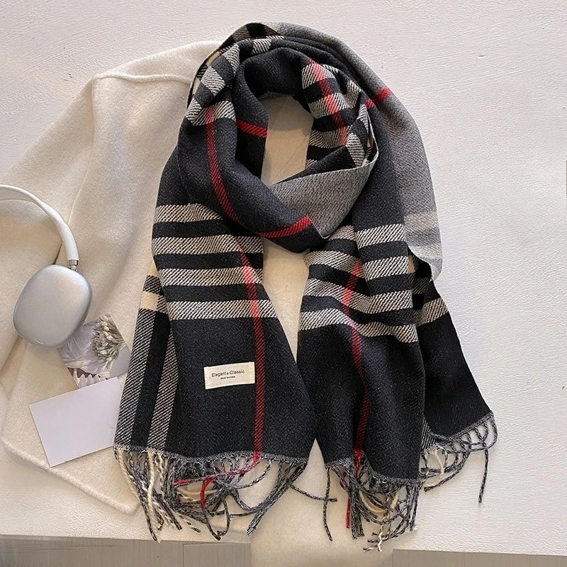 New Autumn Winter Fashion Cashmere Plaid Design Scarf Men Women Warm Thickening Shawl Neckerchief Scarves Bufanda Tassel 2024