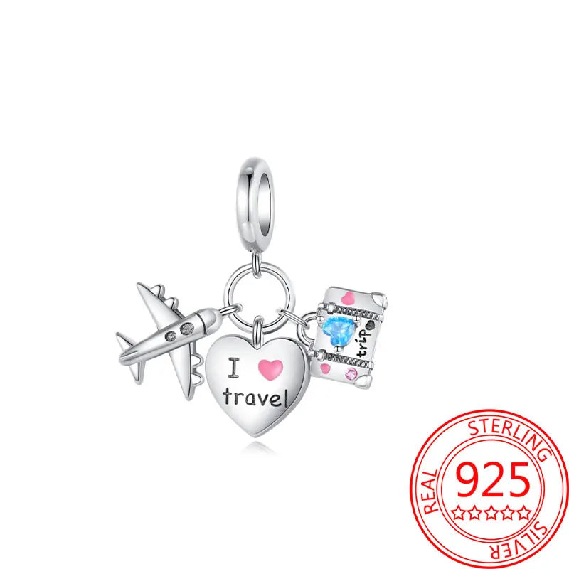 925 Sterling Silver Paris Tower Aircraft Travel Charm Pendant Beads Fit Charm Original Bracelet for Women Jewelry Making