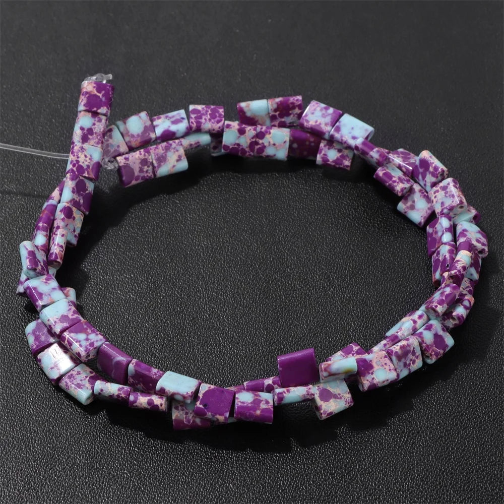 5MM Double Hole Square Bead Natural Tiger Eye Quartzs Imperial Jaspers DIY Beads For Jewelry Making Bracelet Necklace Handmade