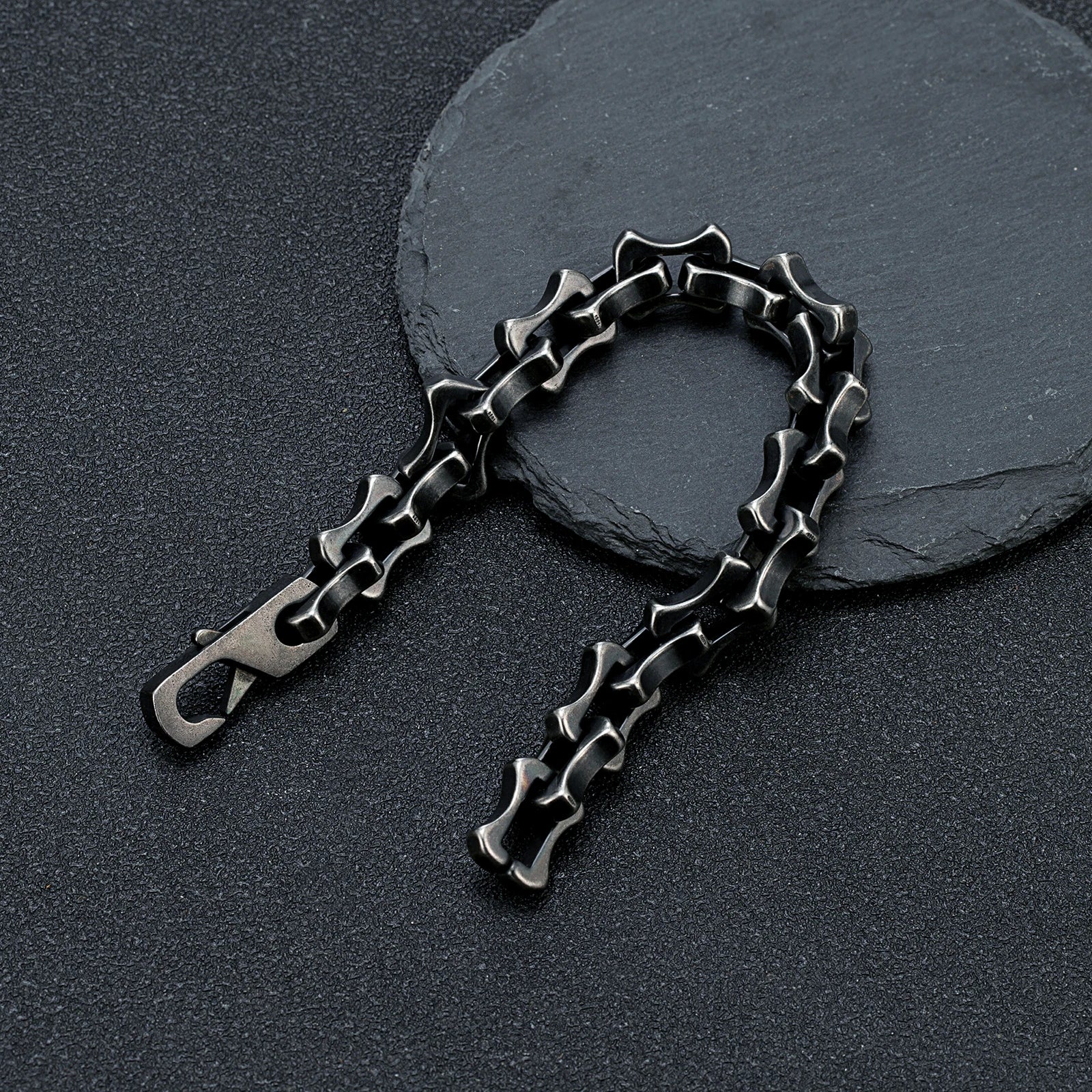 MKENDN Locomotive Retro Oxidized Black 11MM Keel Chain Link Men Trapezoidal Buckle Bracelet Steel Heavy Motorcycle Jewelry