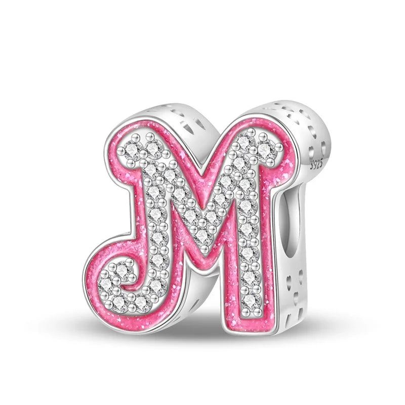925 Silver 26 Alphabet Pink Princess Letters Charms Bead Fit Pandach 925 Original Bracelet DIY Anniversary Birthday Jewelry Gift
