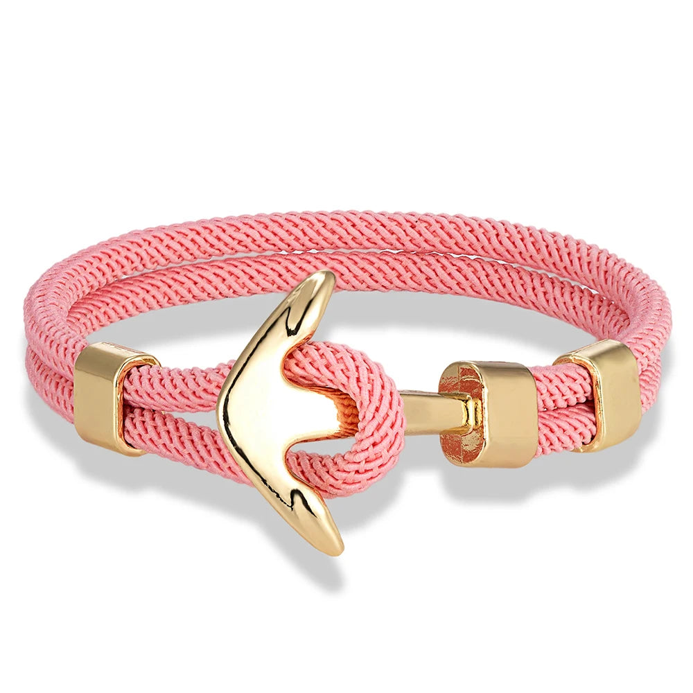 MKENDN Waterproof Anchor Bracelets Men Double Strand Nautical Survival Rope Bracelet For Women Gold Color Navy Sport Buckle