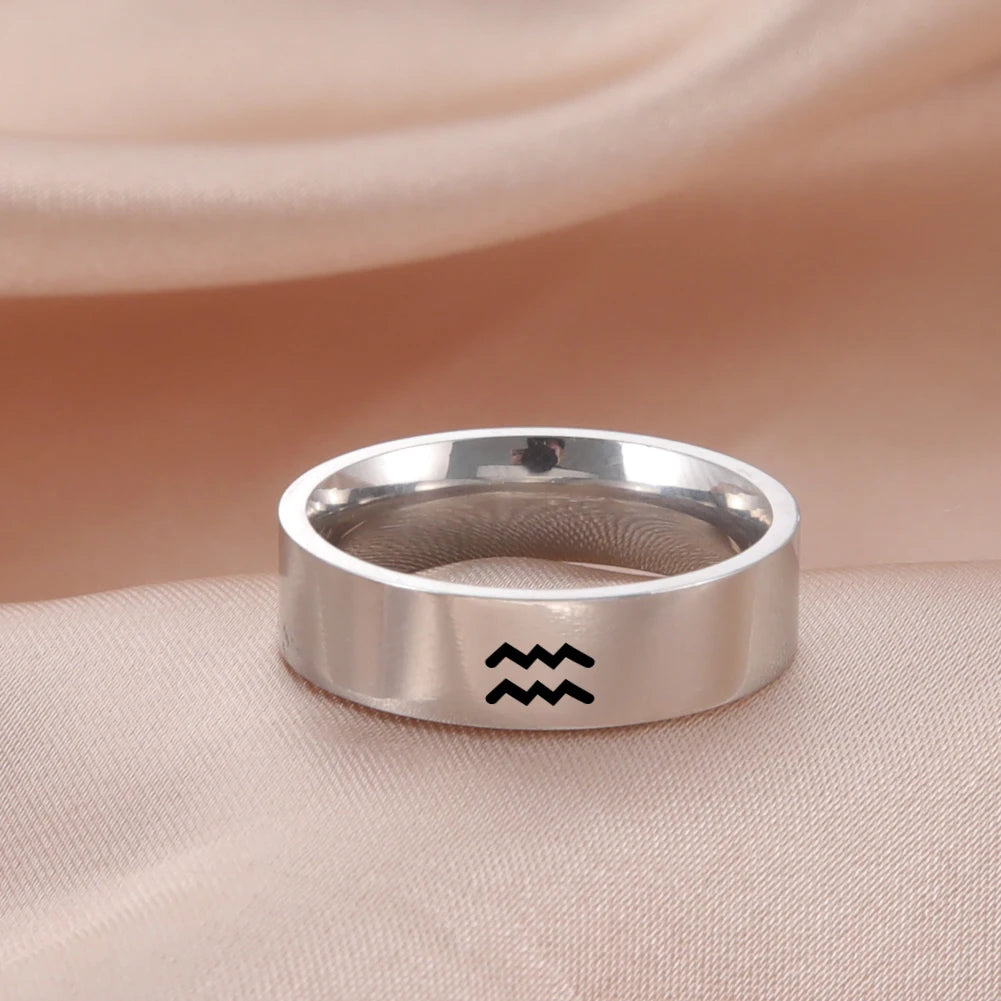 Twelve Constellation Rings Stainless Steel 12 Horoscope Zodiac Virgo Leo Sign Aries Pisces Rings For Women Men Fashion Jewelry