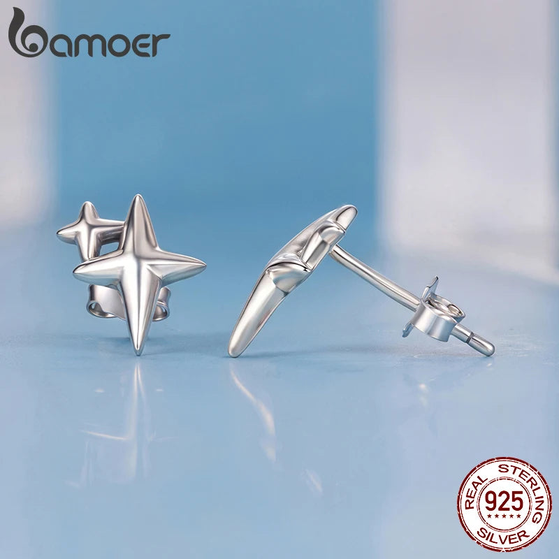 BAMOER 925 Sterling Silver Dainty Star Earrings for Women Teen Trendy Hypoallergenic Small Studs Earrings Jewelry Gifts
