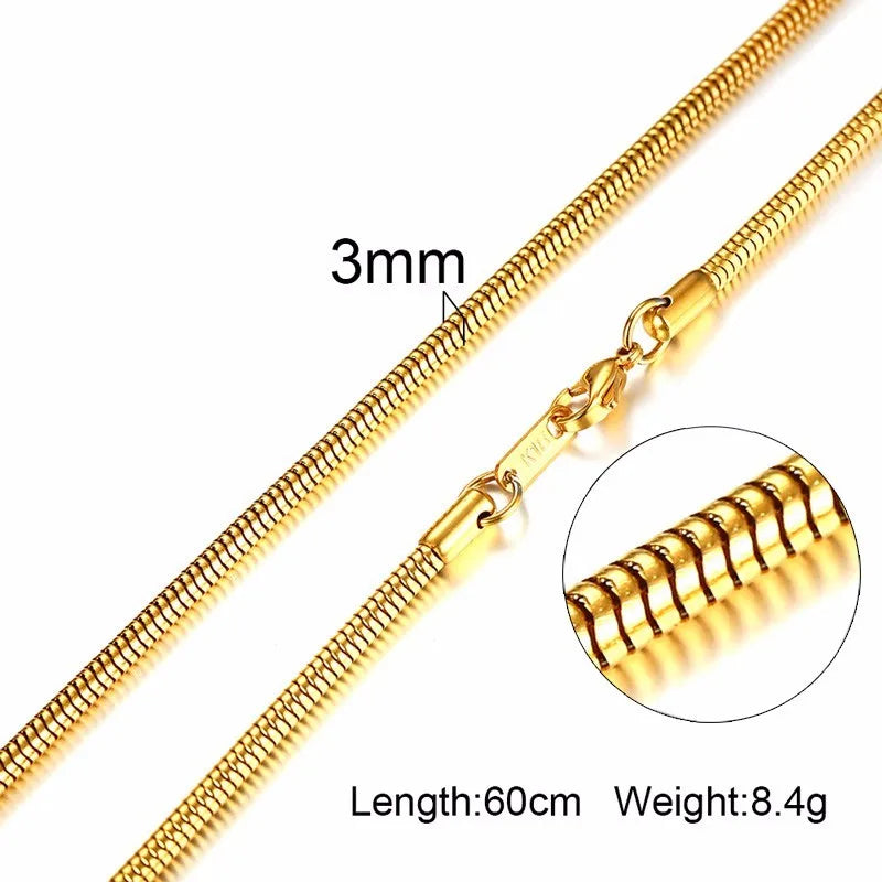 Collier ras du cou pour homme Vnox Dropshipping, chaîne gourmette plate en acier inoxydable, motif serpent ton sur ton, 3-6 mm, 61 cm (24 pouces).