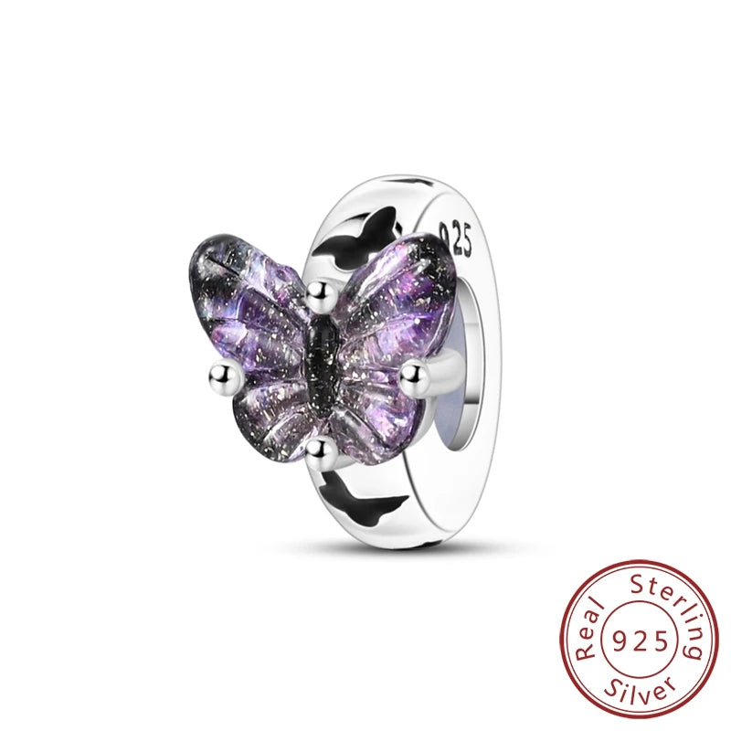 Charms 100% 925 Sterling Silver Flowers Colorful Zircon Silicone Spacer Beads Fit 3mm 925 Original Bracelets Fine DIY Jewelry