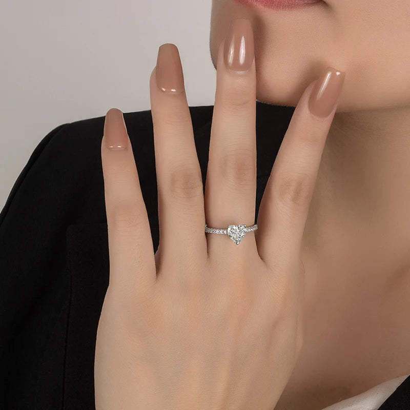 PERFANY 1/2CT Heart Cut Moissanite Ring for Women S925 Pure Silver Shiny Laboratory Diamond Engagement Luxury Jewelry - Madeinsea©
