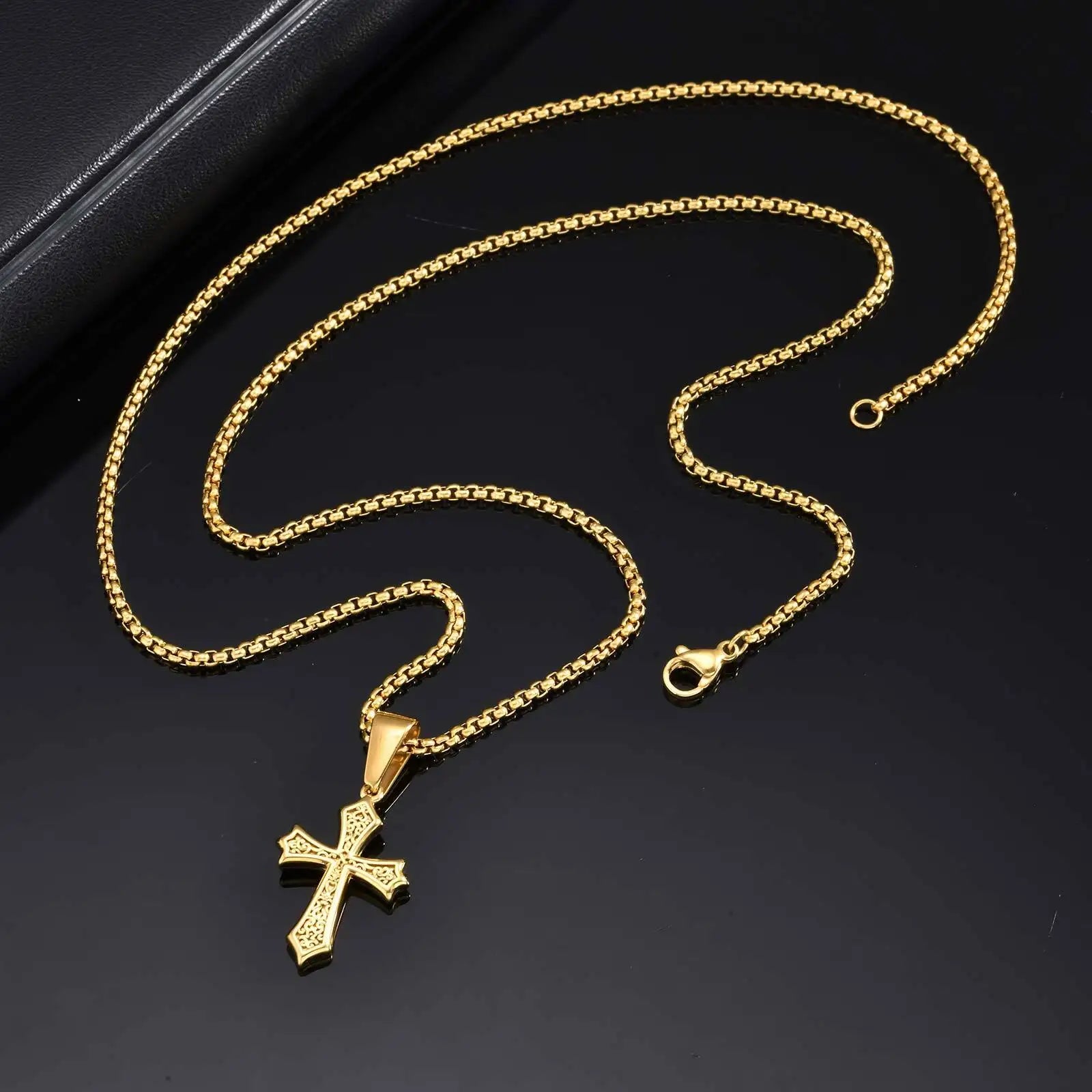 Vnox Small Stainless Steel Cross Necklaces, Retro Personality Pendant Accessories, Religion Faith Jewelry Gift
