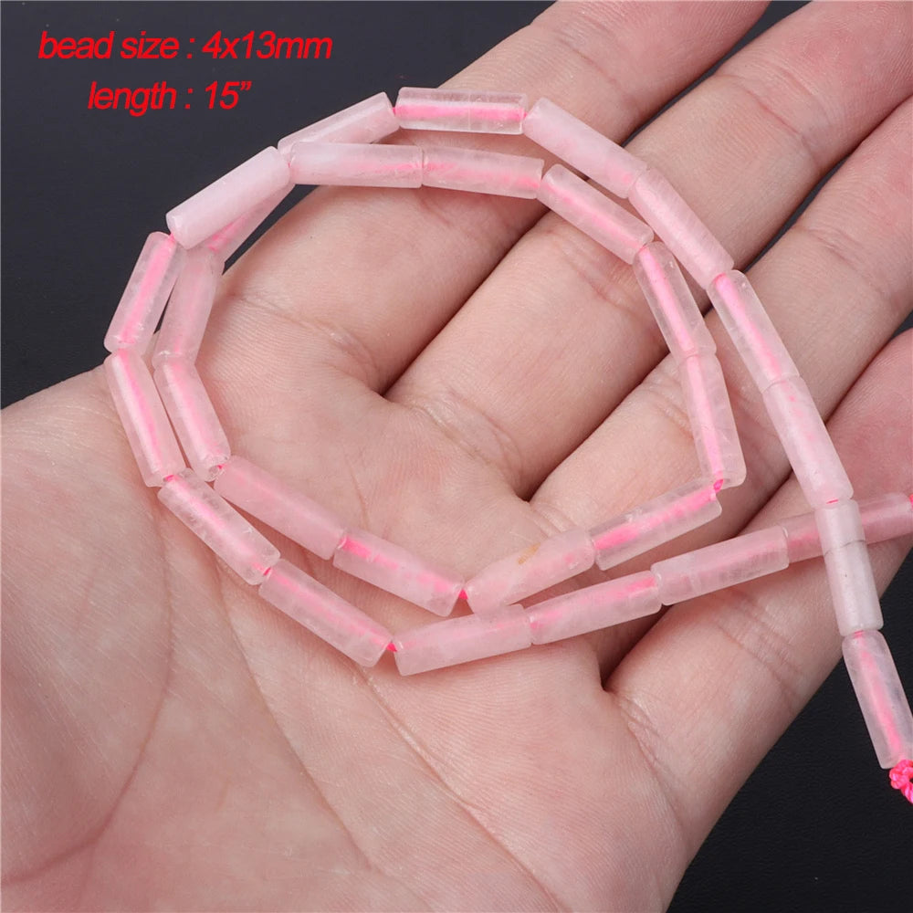 45 Style Natural Rose Quartz Bead Round Tube Crystal Loose Beads For Jewelry Making Handmade Diy Bracelet Necklace Accessories