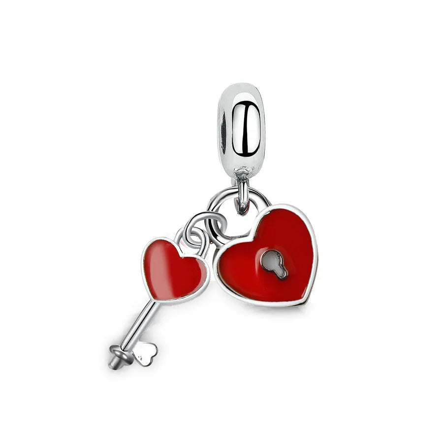 New 925 Silver Red Color Charm Strawberry Bee perfume Dream Catcher Apple Bead Fit Original Bracelet Jewellery Gift red heart