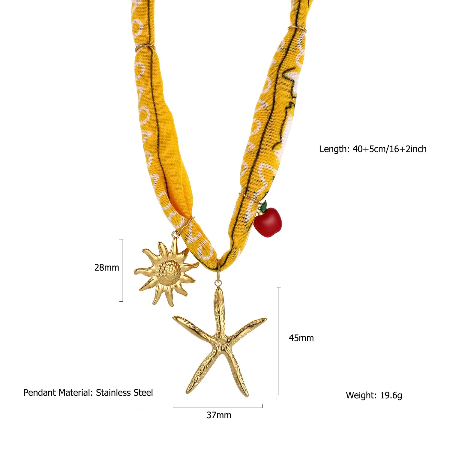 ins popular recommended handmade fabric silk necklace Ocean Style Scarf Necklace Stainless Steel Conch Starfish Pendant Necklace