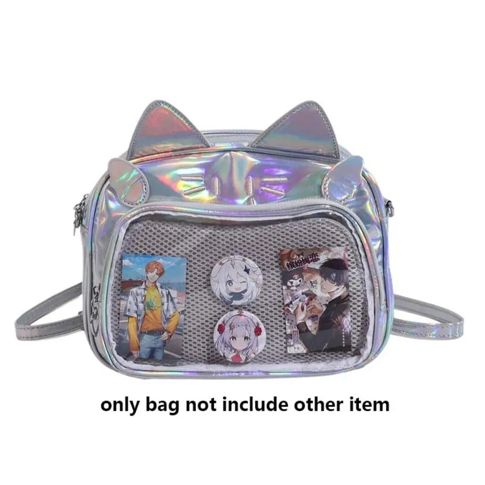 Zipper Bag Kawaii Cat Itabag Cotton Doll Bag Idol Merchandise Storage Transparent Pocket Badge Storage Bag PU Fashion Backpacks