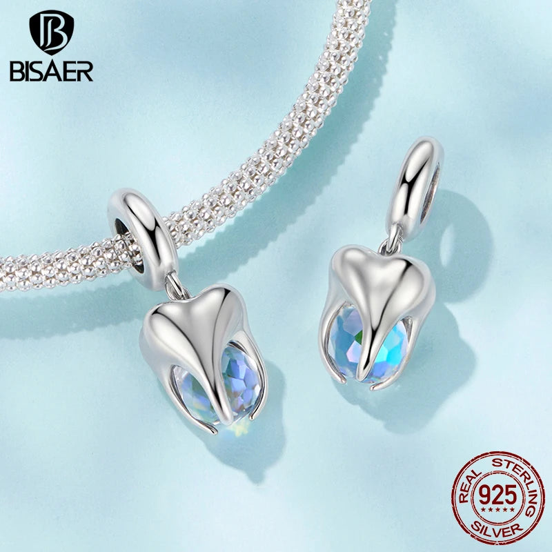 BISAER 925 Sterling Silver Tooth Charm Bead Toothbrush Toothpaste Set Pendant for Women DIY Bracelet & Neckalce Fine Jewelry