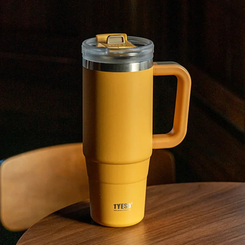 Tyeso 900/1200ml Stainless Steel Vacuum Insulated Travel Mug BPA Free Hot & Cold Coffee Tumbler with Handle Straw Tumbler Bottle