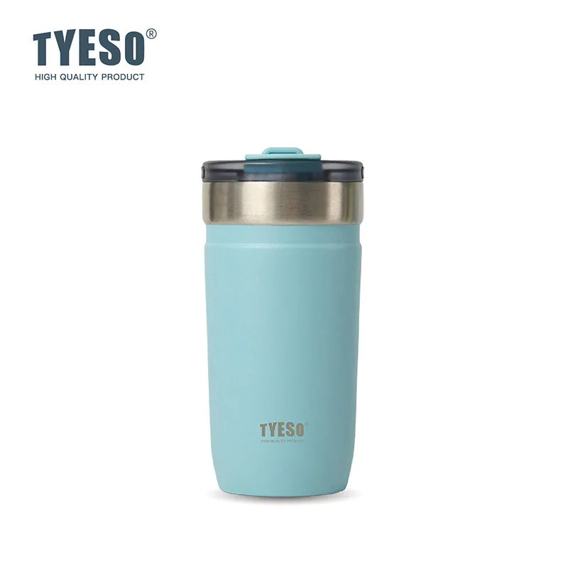 Tyeso Stainless Steel Tumbler with Straw Insulated Coffee Cup Leak-Proof Travel Mug Hot &Cold Thermos Bottle for Car Office Gym