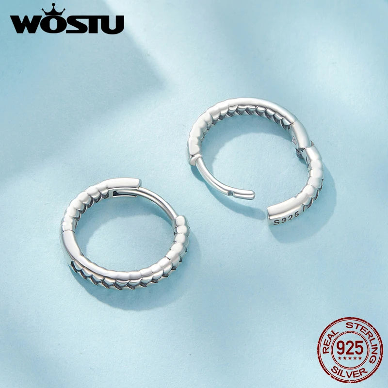 WOSTU Solid 925 Sterling Silver Vintage Snake Textured Huggie Earrings For Women Simple Weddding Twisted Hoop Earring Party Gift