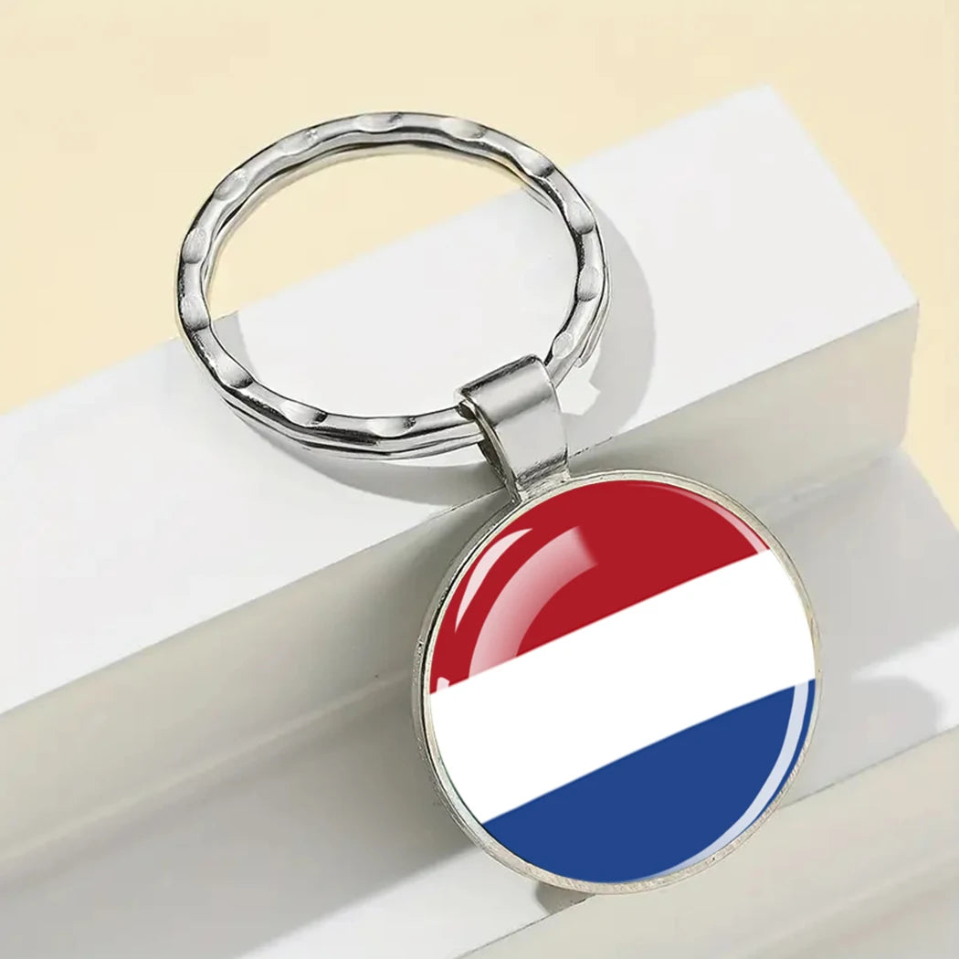 Europe National Flag Keychain Albania Spain Italy France UK Flag Glass Metal Key Chain Bag Pendant Gift for Patriot