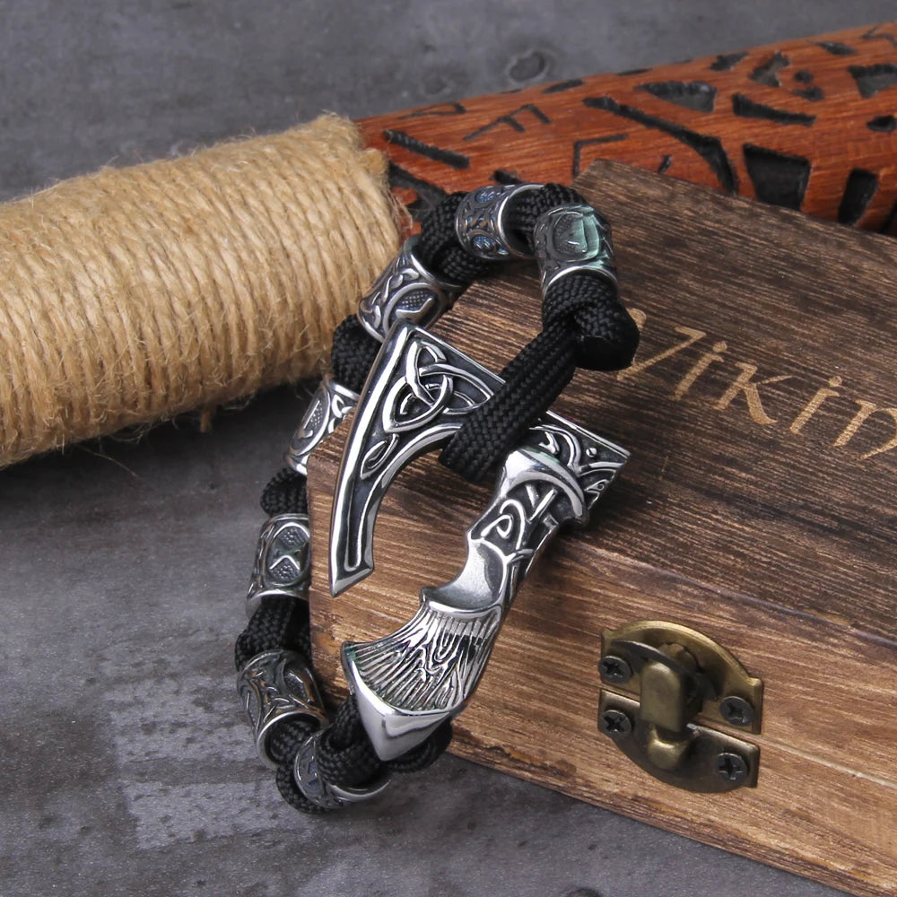 Viking Axe Bracelet for Men (with wooden gift box)