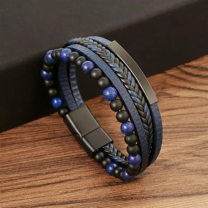 Jiayiqi New Design Punk Leather Bracelet Men Fashion Beaded Multi-Layer Leather Bracelet For Men New Year Jewelry Gift
