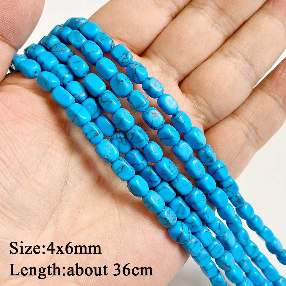 Wholesale Blue Turquoise Stone Beads Round Square Rondelle Irregular Loose Spacer Bead For Jewelry Making DIY Bracelet Necklace