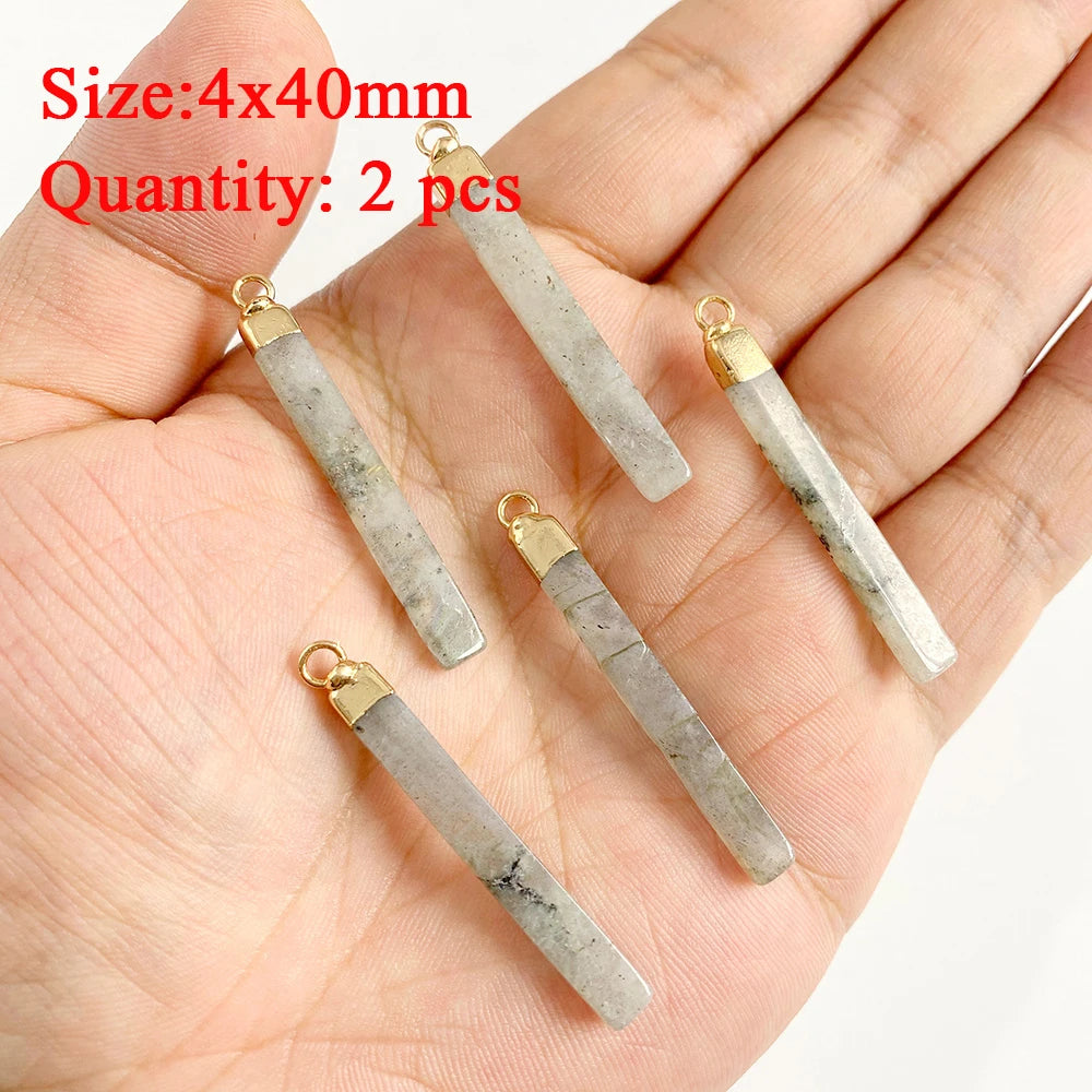 2PCS Natural Flash Labradorite Stone Pendant Irregular Shape Fashion Flash Labradorites Charms Connector For Jewelry Making DIY