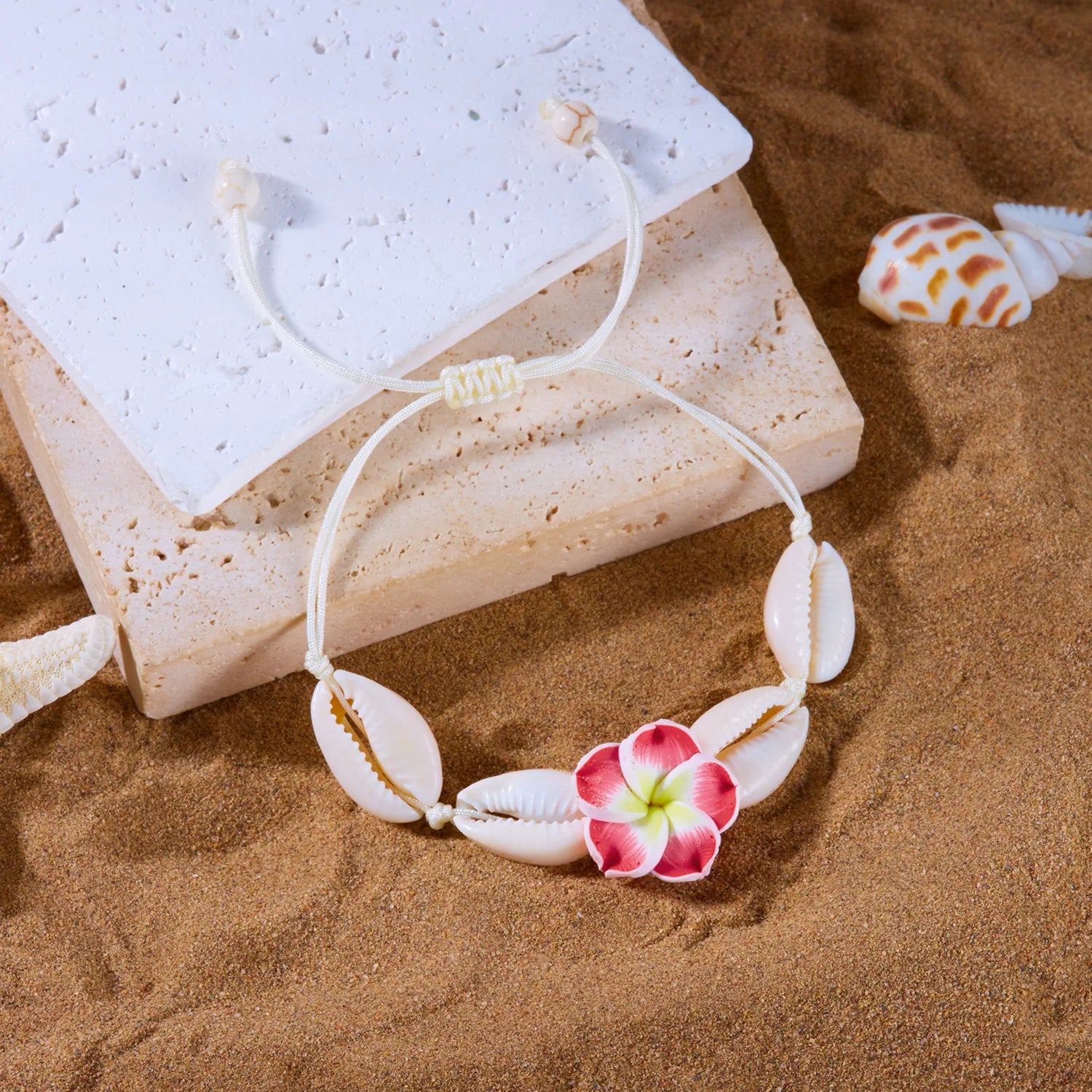 Bohemian Big Flower Sea Shell Charm Bracelets For Women Pink Blue Green Flower Soft Clay Pottery Beaded Bangles Handmade Jewelry