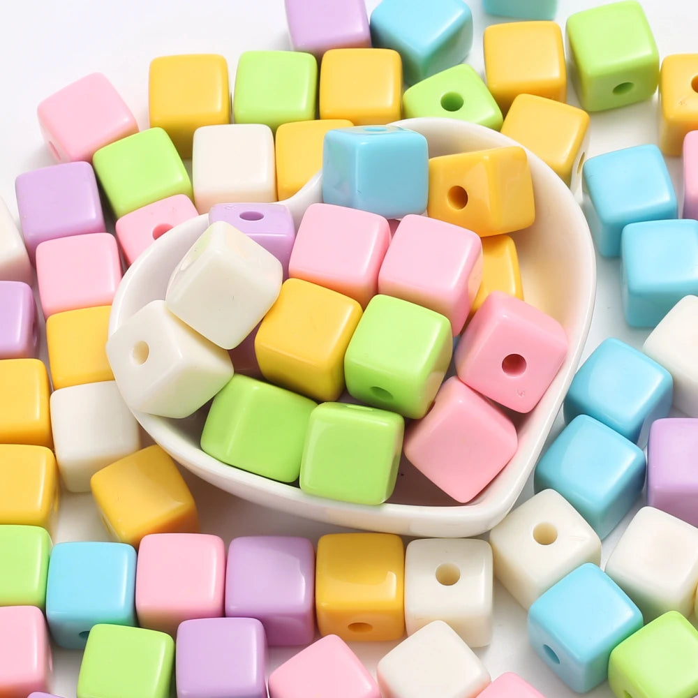 10Pcs 15mm Colorful Square Acrylic Beads Spacer Loose Bead For Handmade Jewelry Making DIY Necklace Bracelet Earrings Accessorie