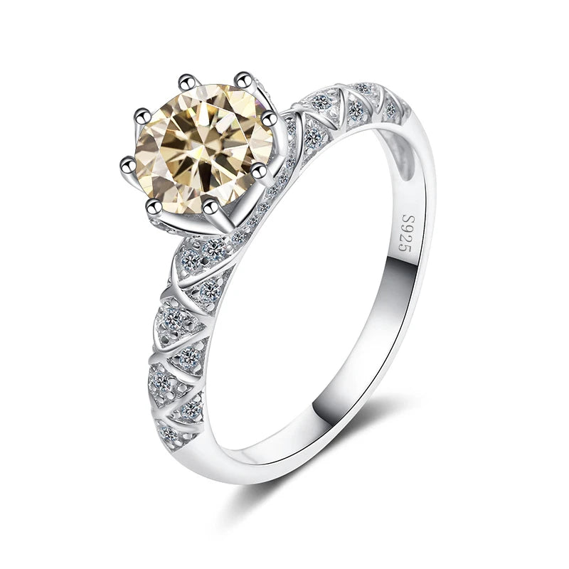 BagueRingen Round Cut 1ct VVS D Color Moissanite Ring For Women S925 Sterling Silver Plated Pt950 Gold Wedding Luxury Jewelry