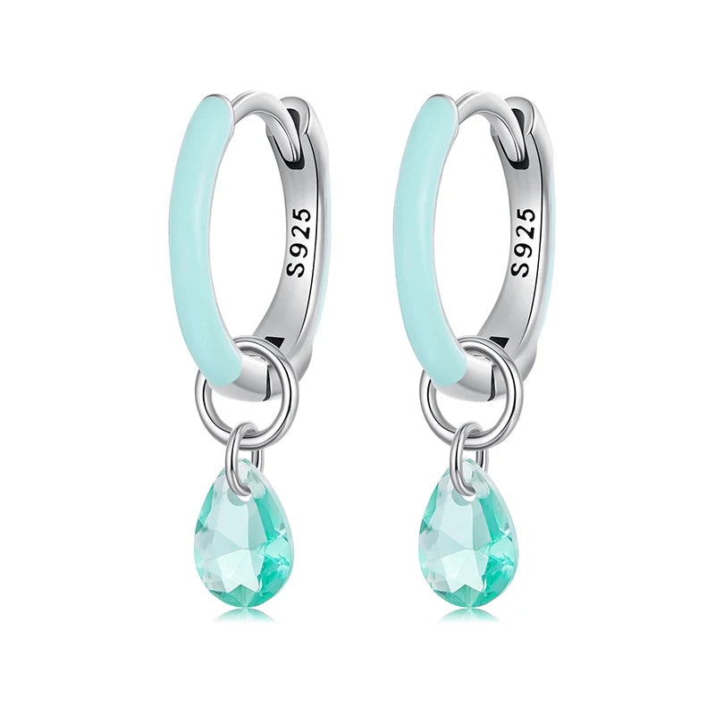 WOSTU 925 Sterling Silver Green Crystal Drop Dangle Earrings For Women Summer Jewelry Hoop Earrings Lady Holiday Pendientes Gift