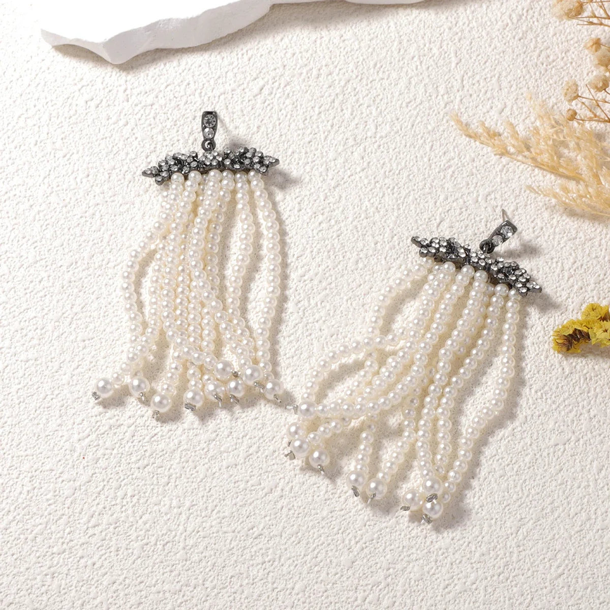 ZAA New Temperament Sweet Long Pearl Tassel Earrings