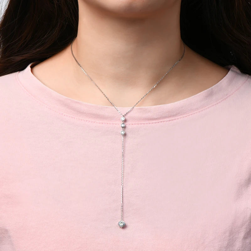 OXTAO Real 925 Sterling Silver Y-Shaped Necklace D VVS1 Moissanite Pendant Necklace for Women Birthday Jewelry Gift Certified