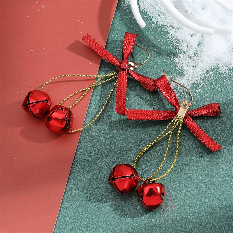 Vintage Wine Red Flocking Bowknot Drop Earring For Women Zircon Snowflake Christmas Tree Pearl Long Tassel Earring Party Jewelry
