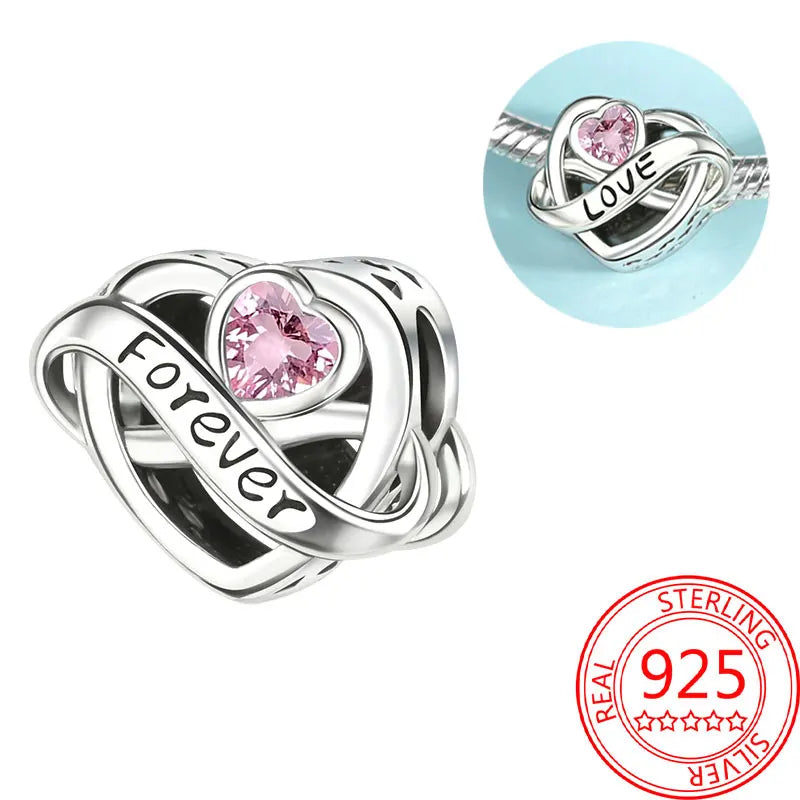 925 Sterling Silver Sparkling Pink Heart Charm Pendant Beads Fit Original Bracelet for Women Valentine Day Jewelry Gifts