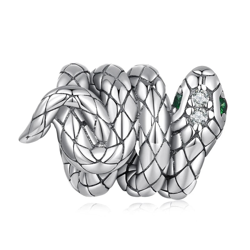 WOSTU 925 Sterling Silver Medusa Head Charm Snake Beads Rainbow Crystal Pendant  for Bracelet Making Unique DIY Gift