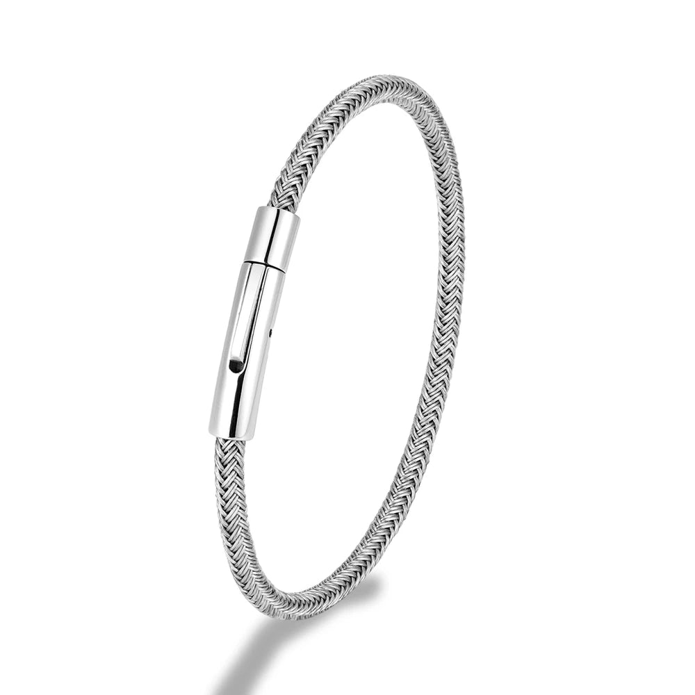 MKENDN Minimalist Men Women Cord Jewelry Non-fading Steel Wire Rope Bracelet Classic Cuff Charm Bracelet for Couple Jewelry